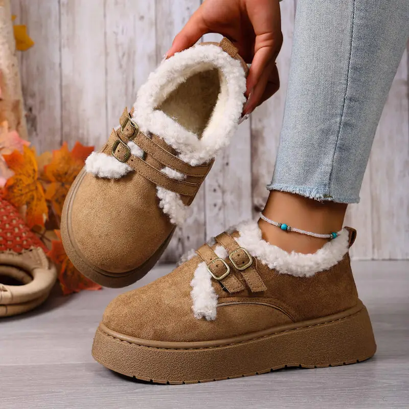 

Winter Platform Warm Plush Women Snow Boots Fashion Buckle Women's Suede Ankle Boots Comfortable Thick Bottom Furry Casual Shoes