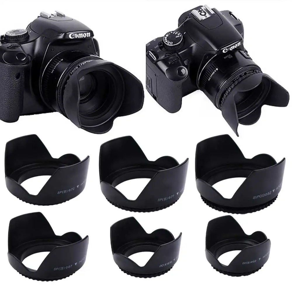 Universal Screw-in Camera Lens Hood Tulip Petal Crown Shape Flower Lens Hood Screw Mount Lens Shade 49mm 52mm 55mm 58mm