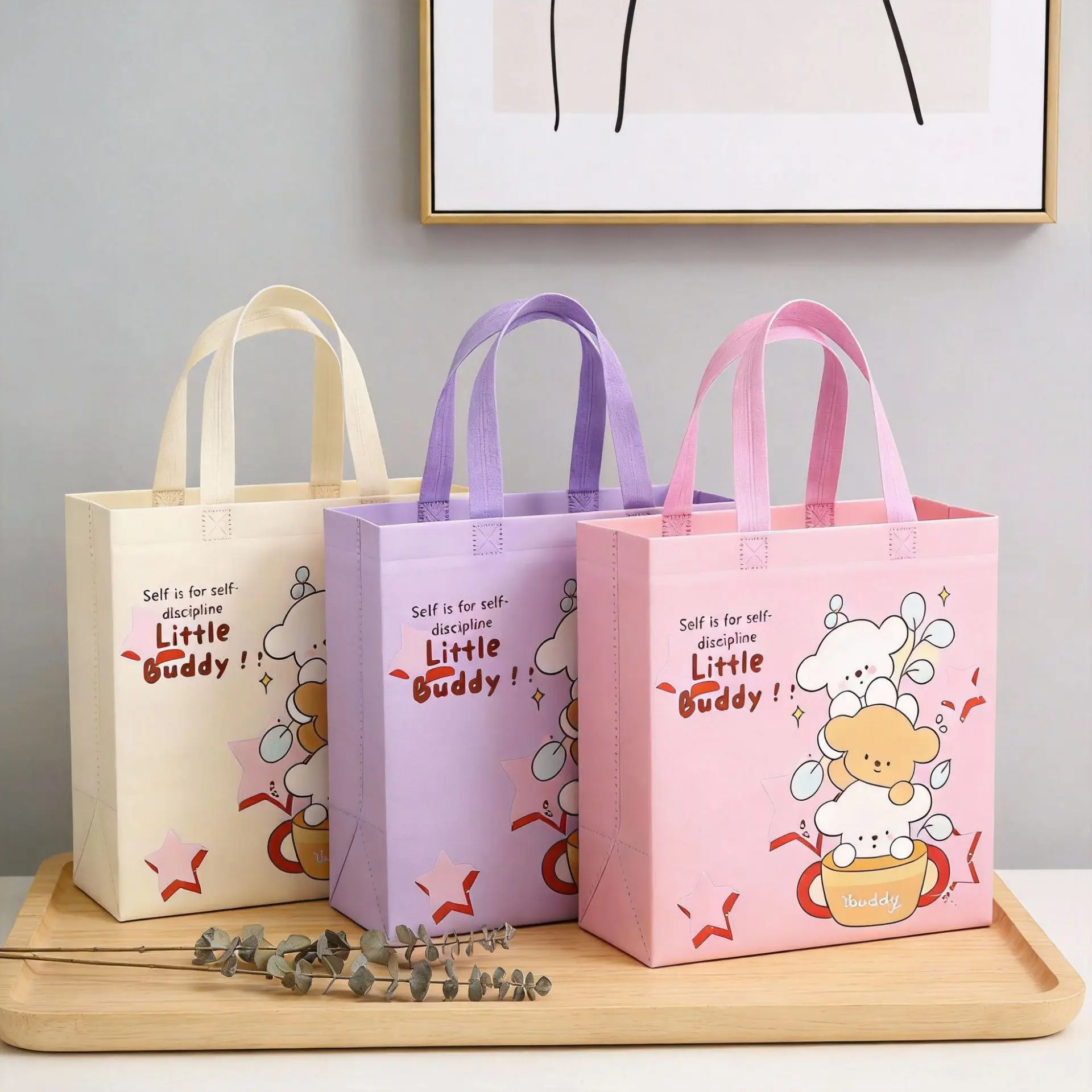 12pcs Children Day Canvas Gift Tote Bags Cute Cartoon Bags for Kids Party Birthday Party Favor Kindergarten School Gift Bags