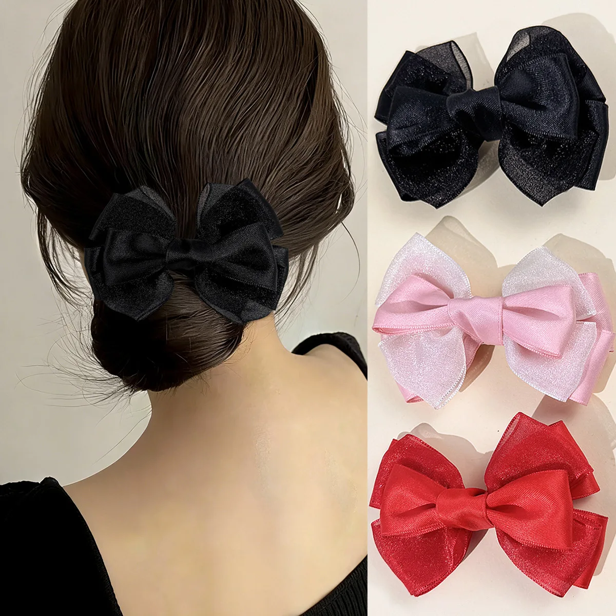30Pcs Girls Ribbon Hair Clips Trendy Mesh Bow Hairgrips Barrettes Bulk Pack Women's Fashionable Hair Accessories Headwear