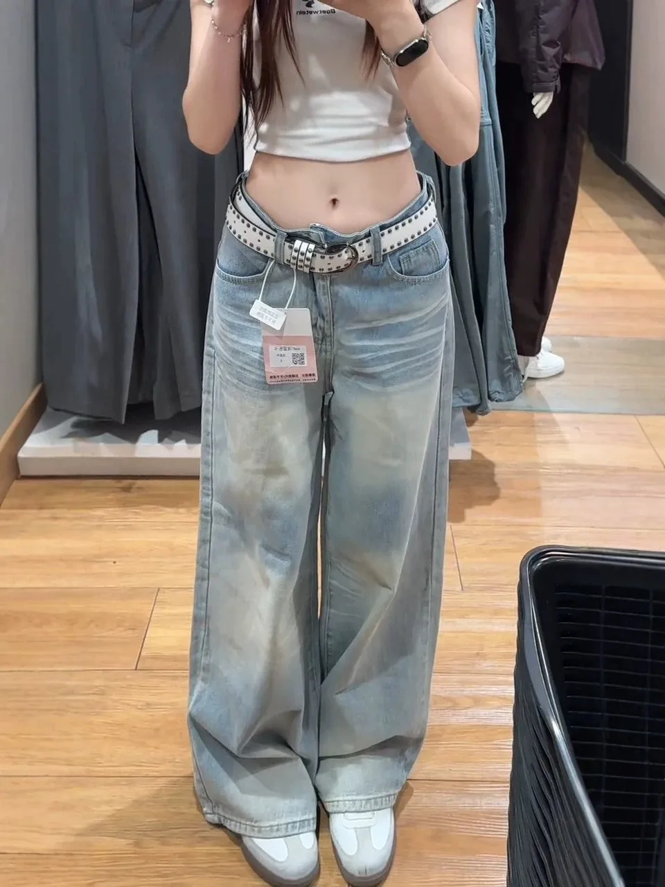 High Waist Wide Leg Denim Jeans Women's Loose Fit Slimming Blue Embroidery Design Casual Comfortable Autumn Season Jeans