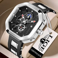 LIGE Clock Fashion Square Watches Men Luxury Sport Silicone Waterproof Men Watch Chronograph Quartz Wristwatch Relogio Masculino