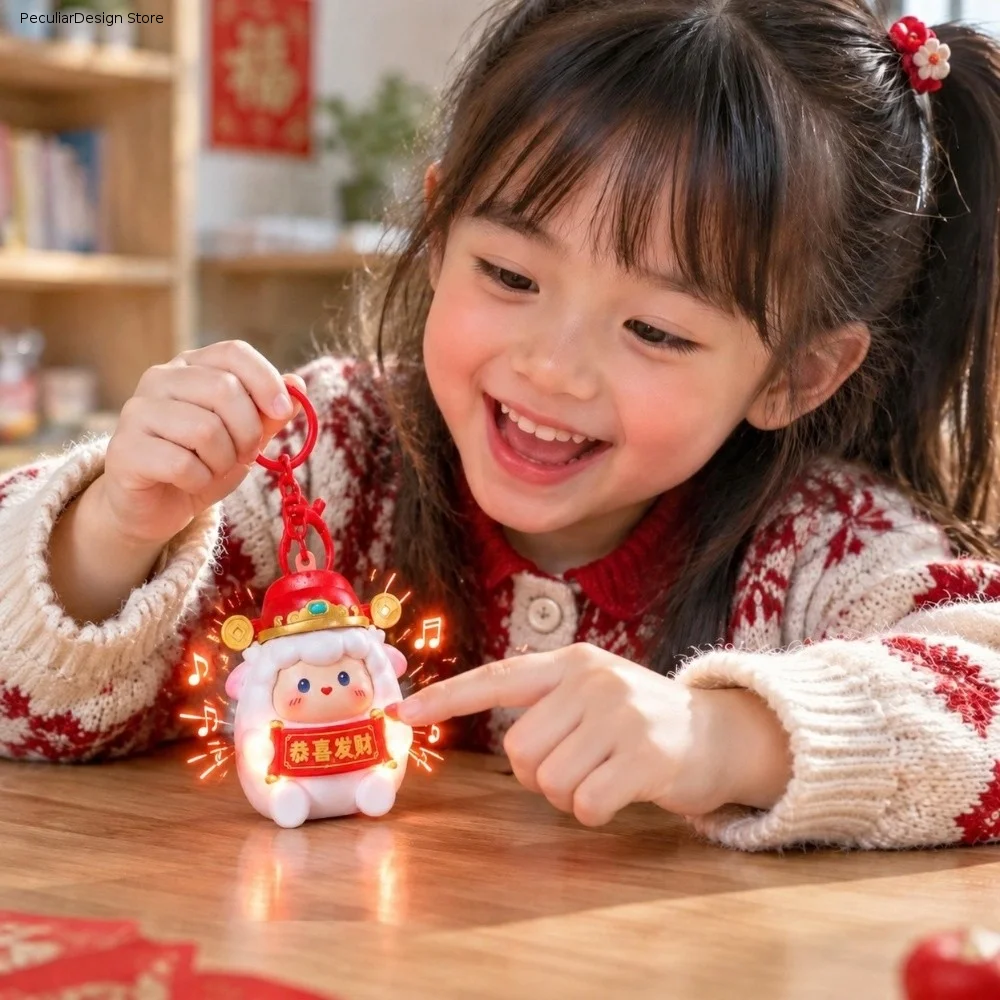 LED Light New Year Keychain Audio Sound Plastic Material Sounding Sheep Pendant Cartoon Design Smooth Surface