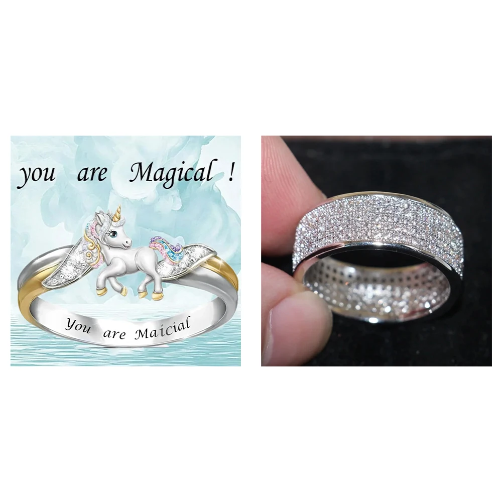 New Simple Light Luxury Cute Unicorn Ring Female Romantic Elegant Temperament Trend Party Valentine's Day Gift Ring Jewellery