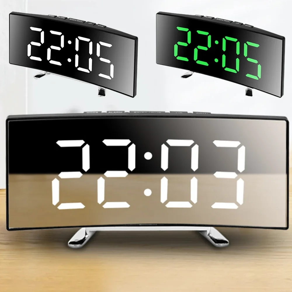 Mirror LED Digital Clock Creative Digital Alarm Clock 6inch Large Display USB Charging/Battery Powered Bedside Table Clock