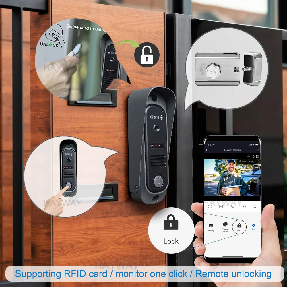 Imagem -05 - sem Fio Wifi Sistema de Vídeo Intercom Doorphone Campainha Ips Touch Screen Cartão de Identificação Desbloqueio Detecção de Movimento Tuya 1080p