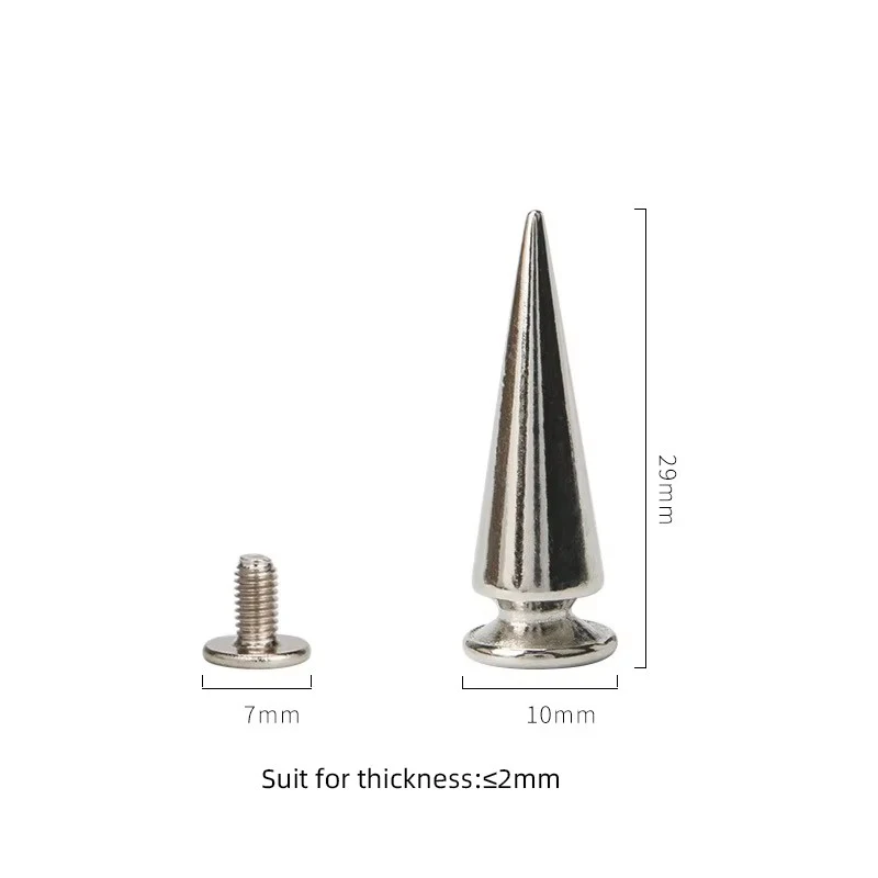 100sets 10x29mm Cone Tower Type Alloy Metal Studs Leathercraft Rivets Bullet Spikes Punk Spike for Clothes Bags Belt Pet Collars