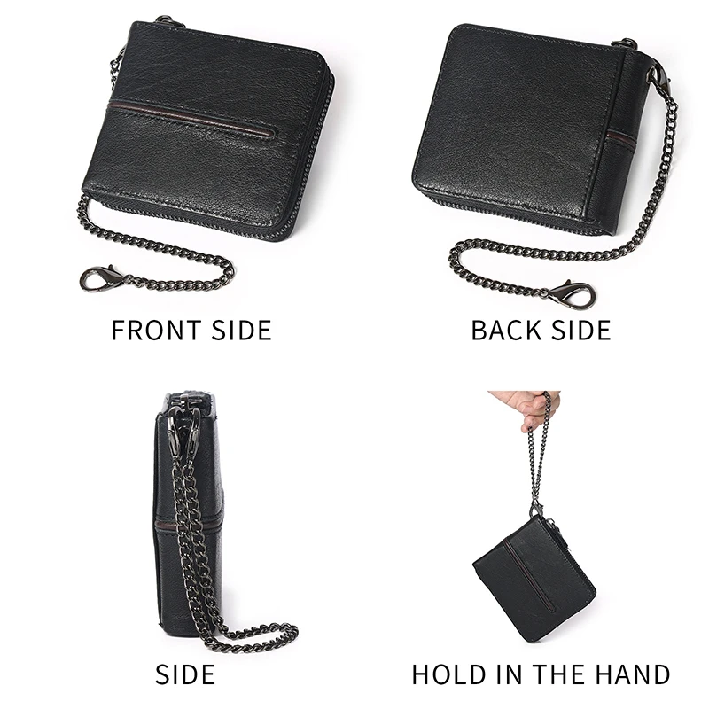 Men's Genuine Leather Short Zipper Wallet Rfid Blocking Anti-Theft Multi-Function Coin Pocket Purse