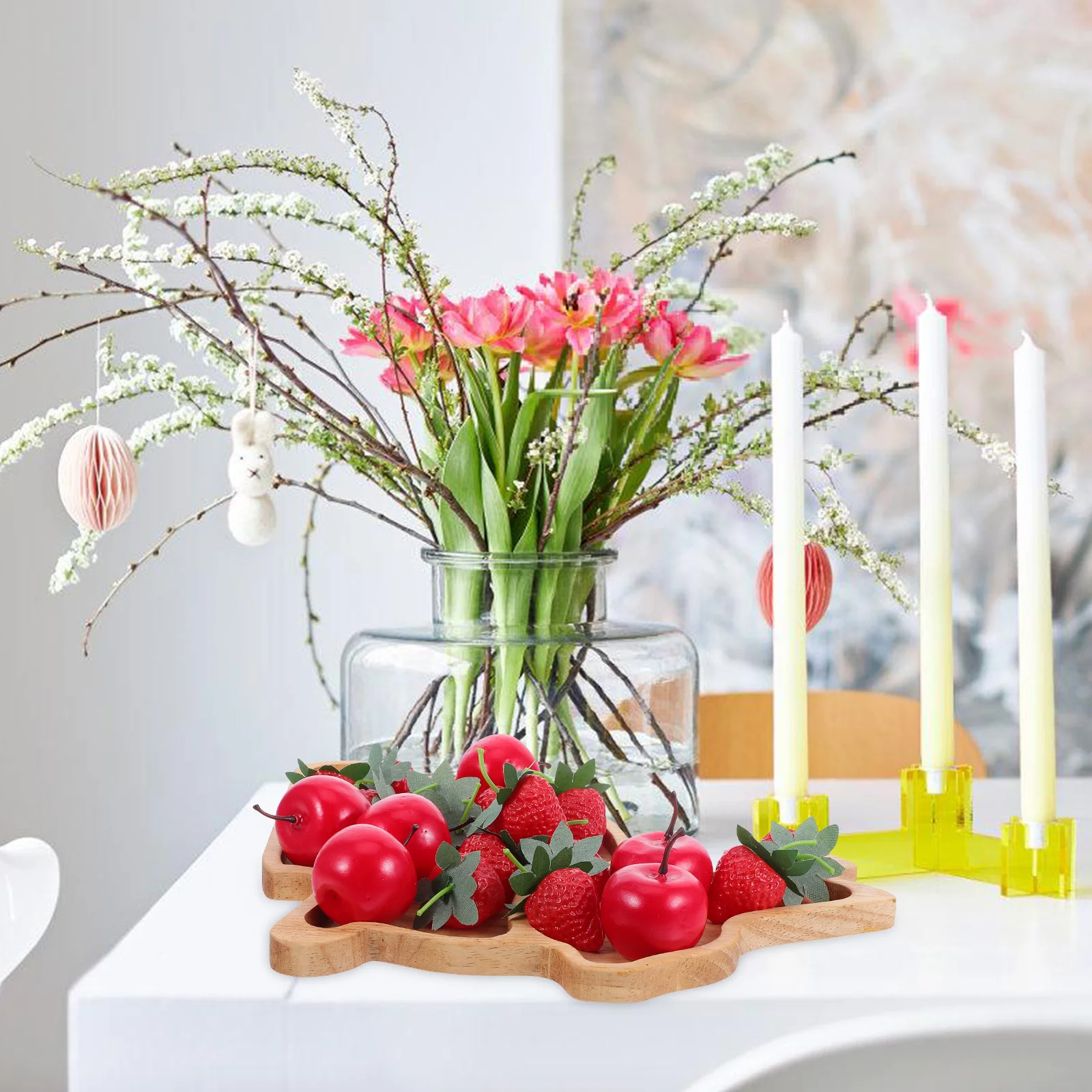 

Easter Bunny Tray Wooden Serving Tray Cute Cartoon Design for Dessert Fruit Snack Charcuterie Board Home Kitchen Decorative Food