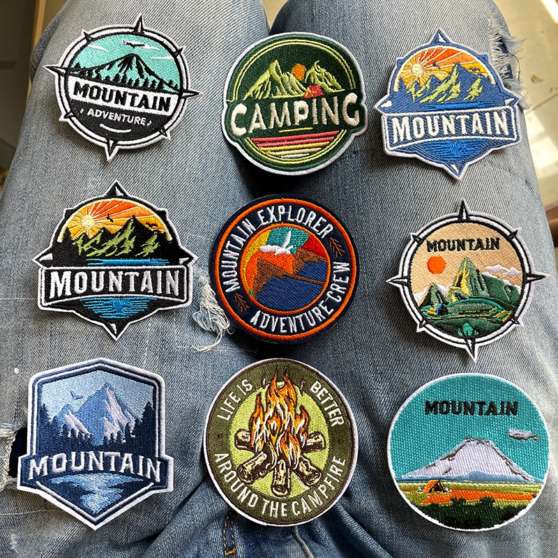 Mountain Camp Patch Iron On Patches For Clothing Thermoadhesive Patches Stickers Letters Appliques Badges On Backpack Sewing DIY