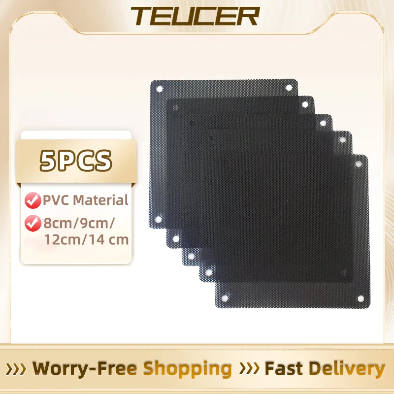 TEUCER Dust Filter For Computer Cooler Fan 9x9cm 12x12cm PC Fan Dust Mesh PC Cooler Filter Dustproof PVC Cover