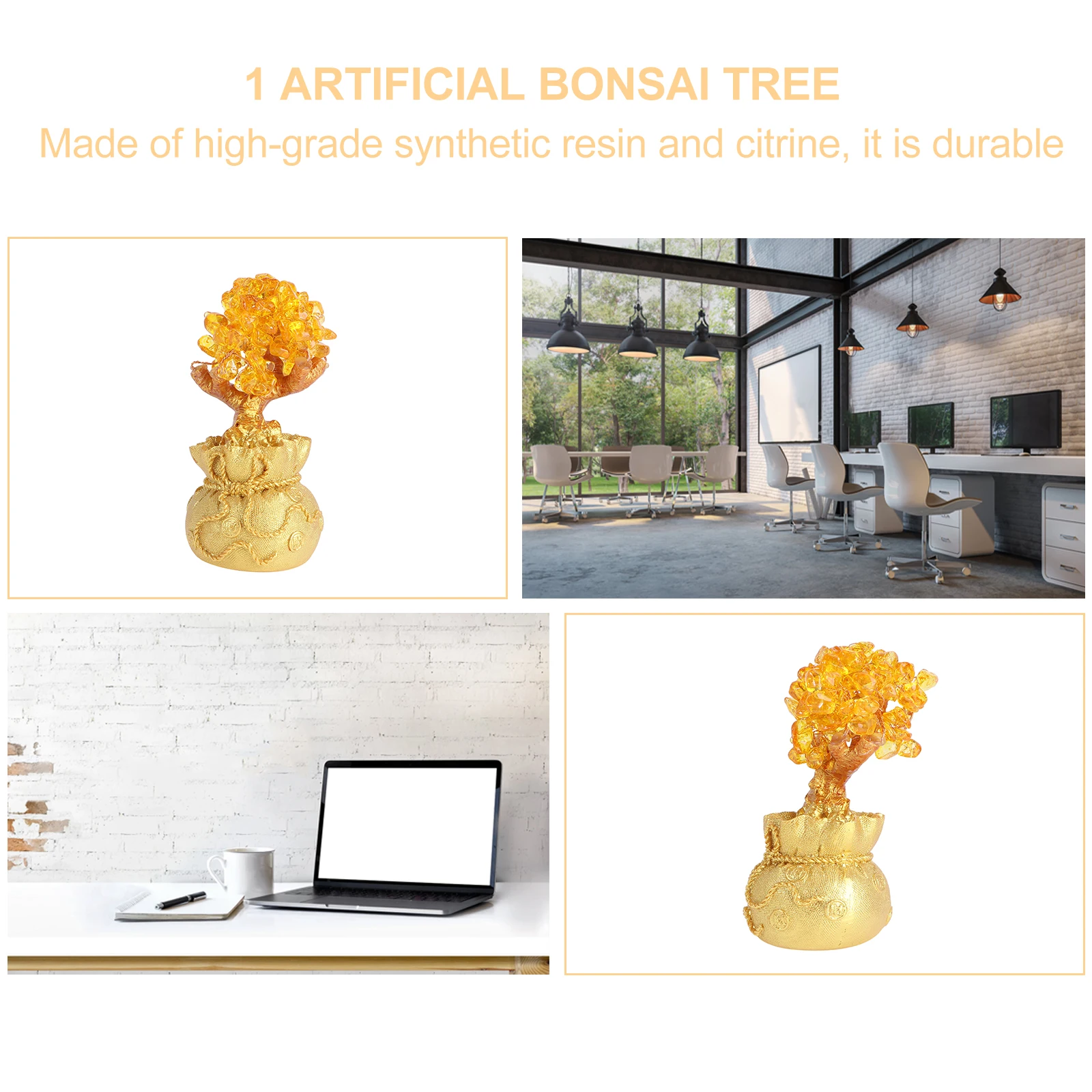 

Premium Fortune Tree nament Crystal Craft Resin Citrine Home Office Decor Desktop Bonsai Plant Unique Design Long Lasting
