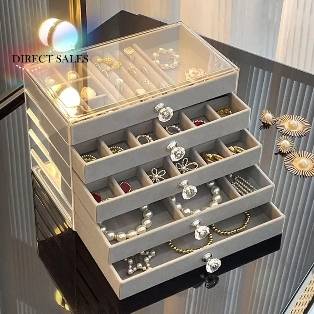 

Бархатная шкатулка для драгоценностей большой емкости, серьги, ожерелья, кольца, браслеты, держатель для ящика, прозрачный акрил