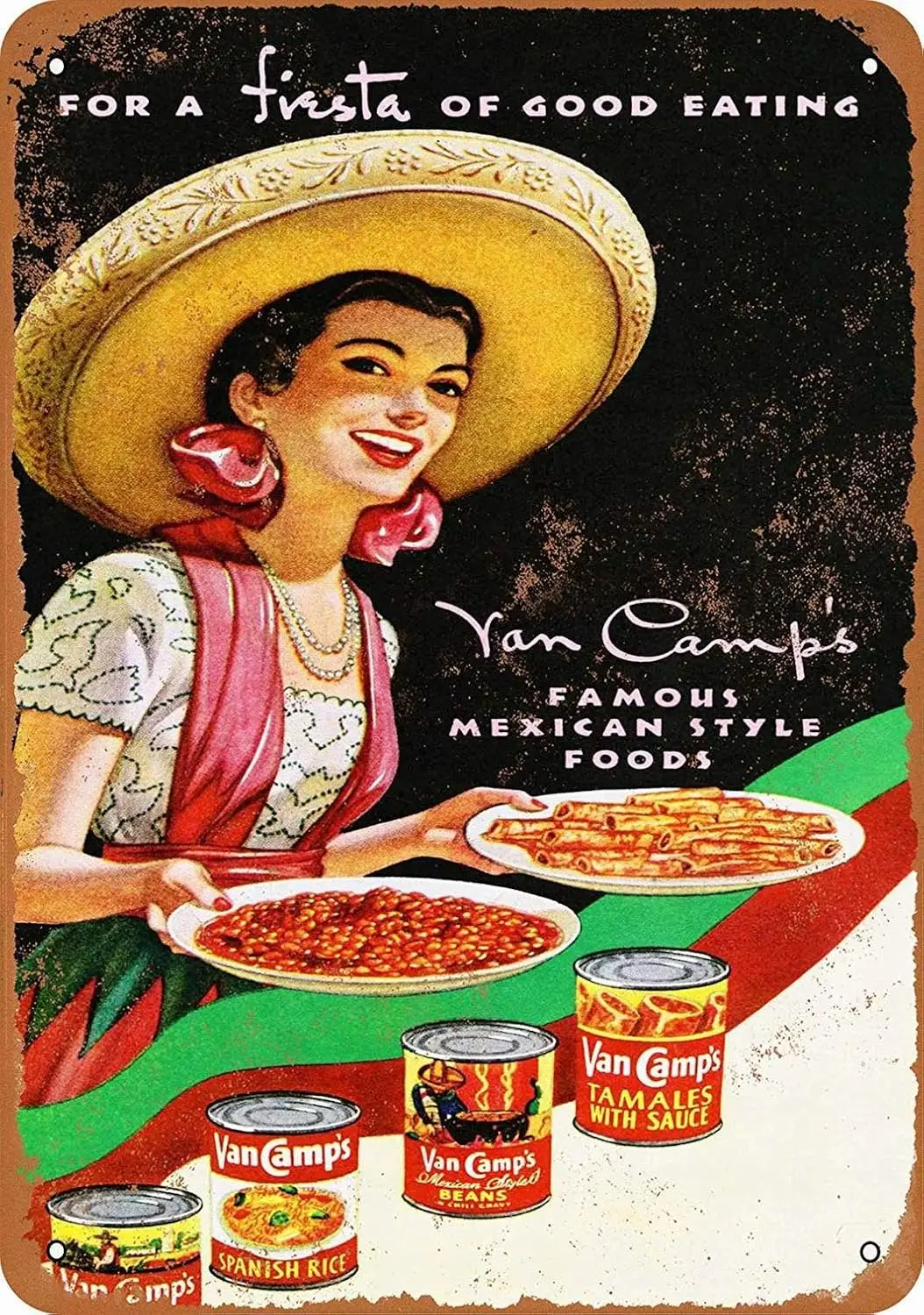 8 x 12 Metal Sign - Van Camps Mexican Foods - Retro Wall Decor Home Decor sign