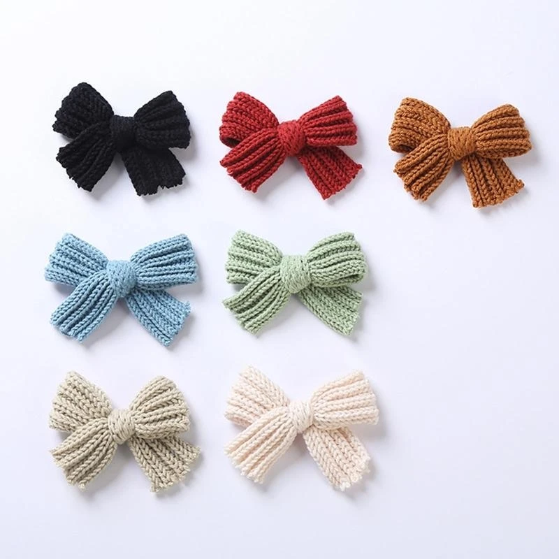

J15U Woolen Bow Baby Girls Hair Clips Hairpins for Children Hairgrips Warm Winter Barrette Party Princess Hair Accessory