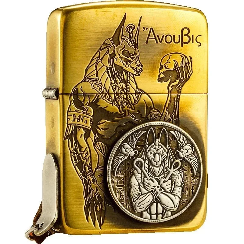 Briquet zippo gravé ancien dieu égyptien anubis avec emblème coupe-vent collection dans la boîte