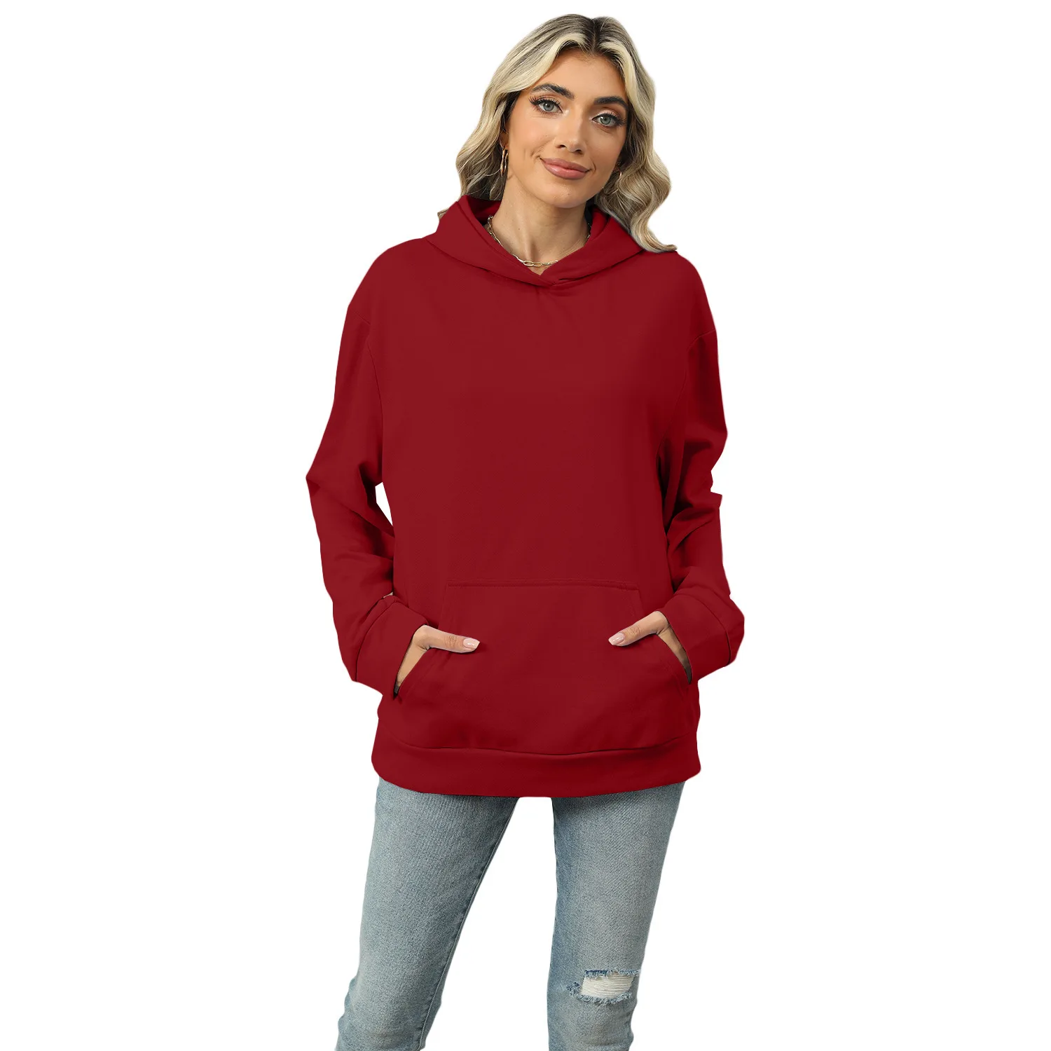 Dames nieuwe casual sweatshirt met capuchon en effen kleur top voor dames