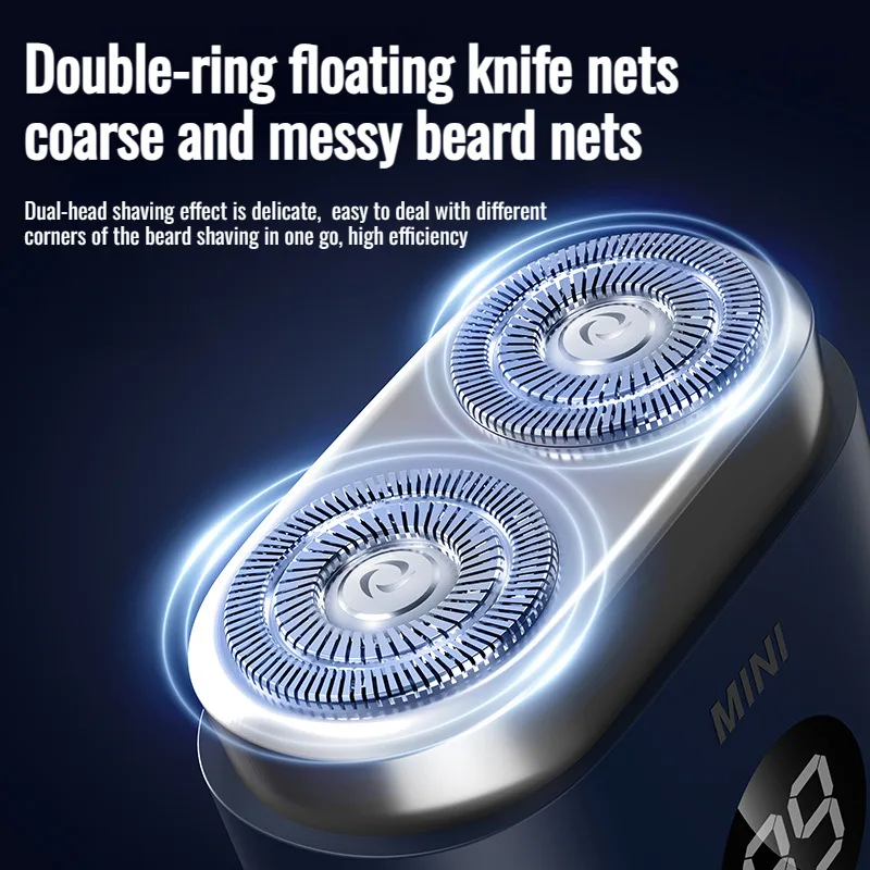 Hommes 3D Flottant Double Tête Électrique Rasoir TYPE-C Charge Étanche LED Affichage Numérique Support Sec Touristes Rasage Rasoir