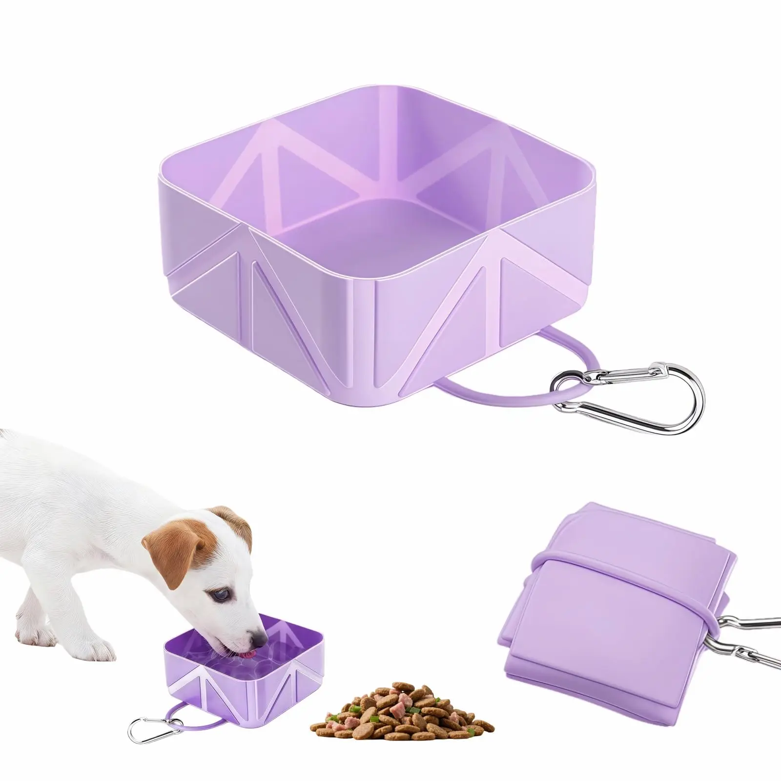 Collapsible Silicone Dog Bowl, Food Grade Foldable Pet Travel Bowl with Carabiner, Leakproof Water Food Dish for Dog