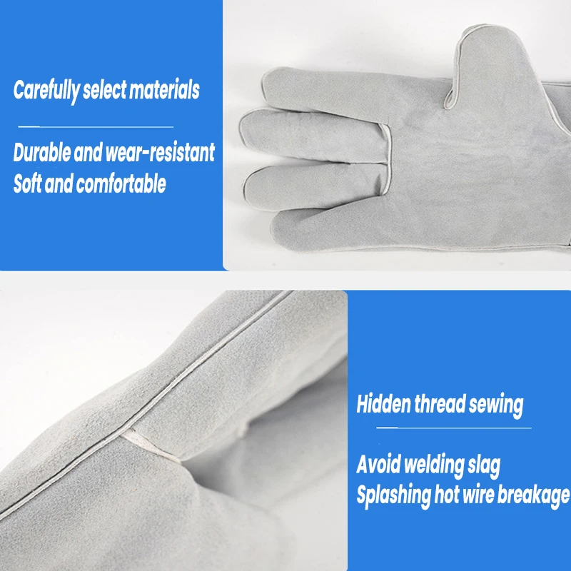 Electric Welding Gloves All Cowhide Double Thickness Protection Gloves Heat Insulation Wear-resistant Multifunctional Gloves