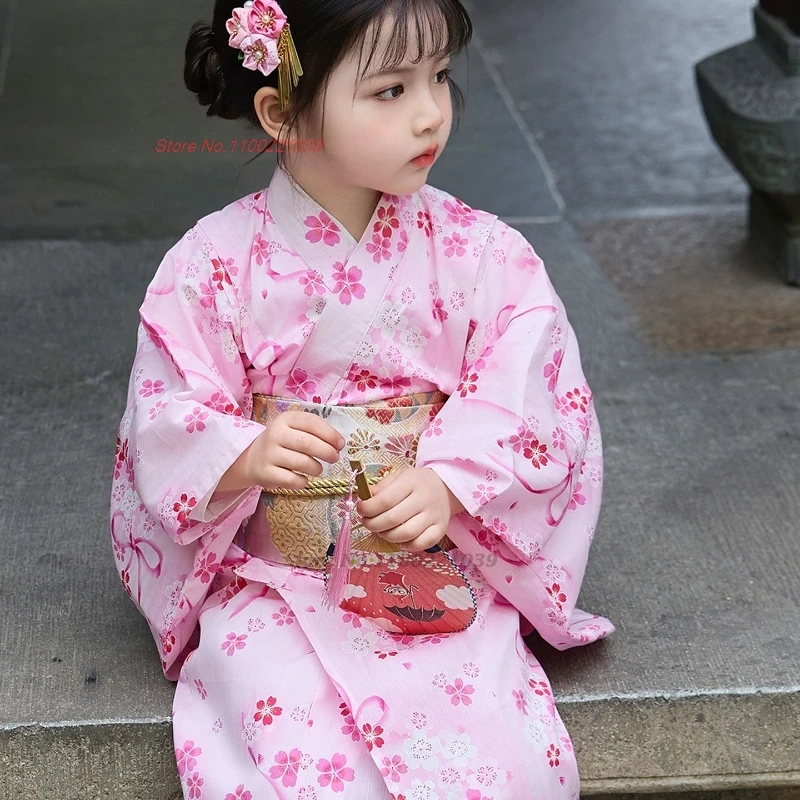

2025 japanese traditional kimono yukata children japanese dress geisha flower print kimono dress festival show cosplay costume