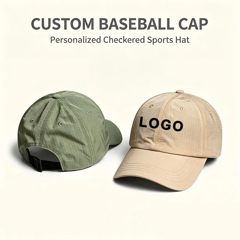Customizable Quick Dry Grid Baseball Cap Adjustable Casual Outdoor Hat