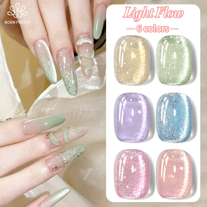 נולד די 10 מ "ל מנטה ירוק זרימת אור החתול ג 'ל מגנטי לק עבור לק עבור האביב מניקור קיץ diy ניצוץ חצי קבוע