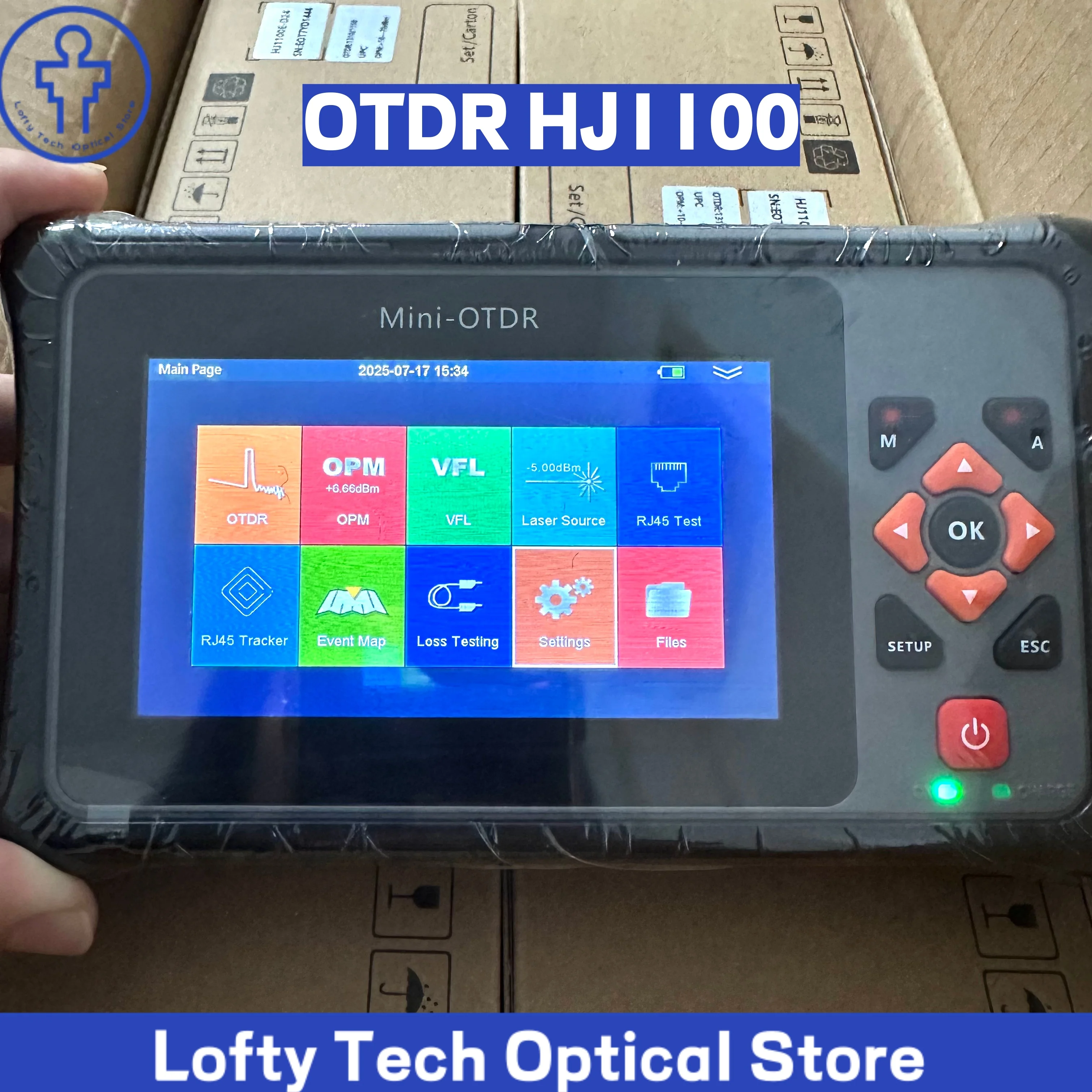OTDR Active Fiber Test 90km 24/22dB 1310 1550 1610 1625nm Optic Fiber Reflect with VFL OPM RJ45 Tracker Event Map PDF Report