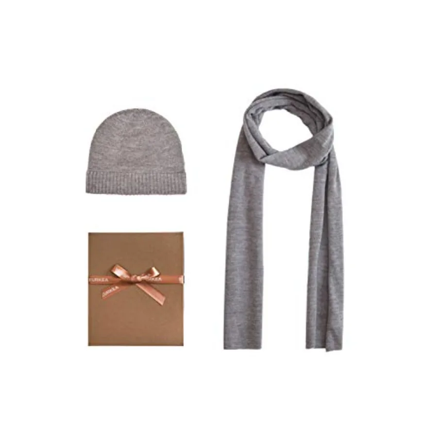 

EURKEA Men's 100% Merino Wool Scarf Beanie Hat Gift Box Set