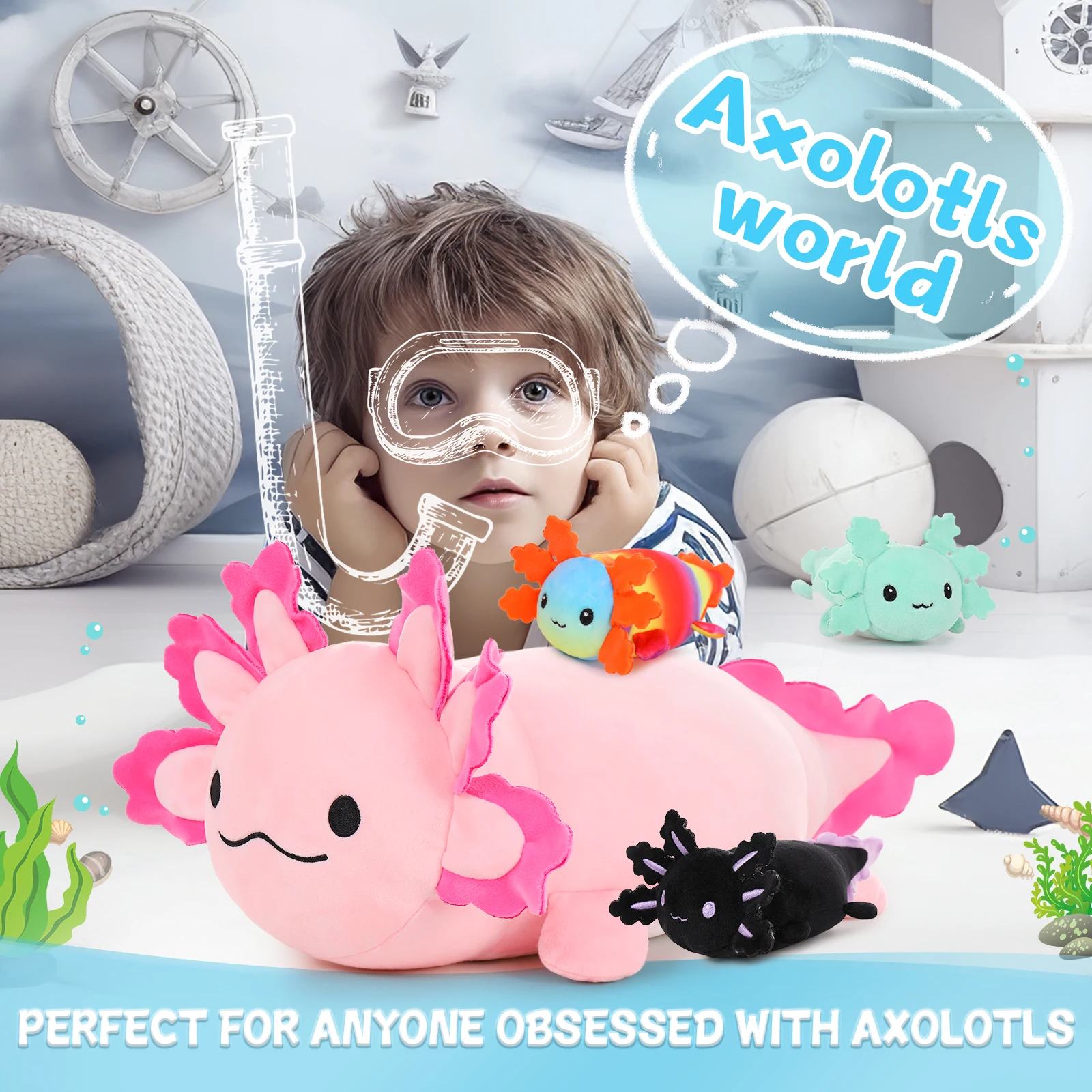 MorisMos Gigantyczny Pluszowy Axolotl z Małymi Szczeniaczkami w środku, 60cm Miękkie Axolotle Pluszaki, Prezenty dla Dzieci Dziewczynek Chłopców na Urodziny