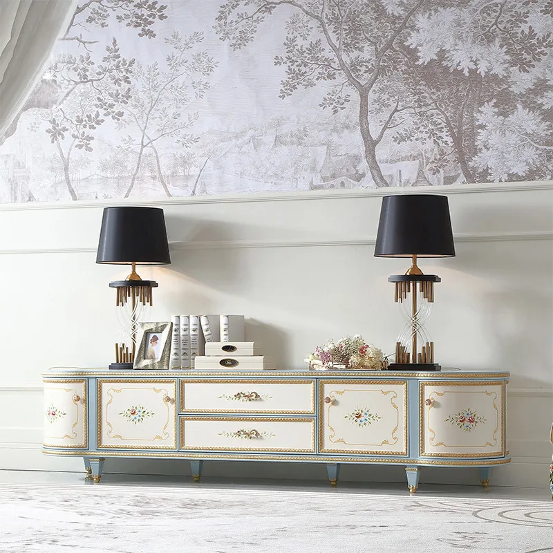ZML solid wood painted TV cabinet living room floor storage decorative cabinet storage side cabinet