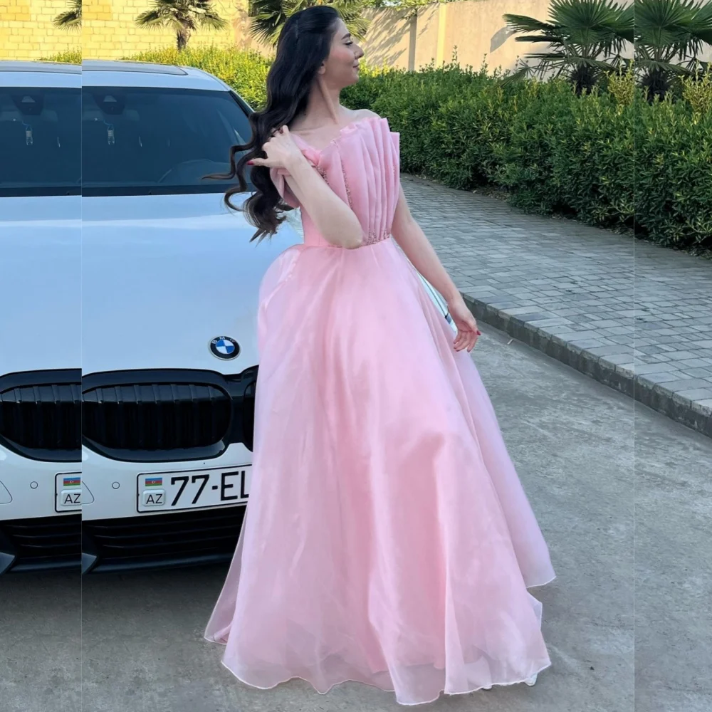 

Customized Fashion Elegant Organza Sequined Pleat A-line Off-the-shoulder Long Dresses Bespoke Occasion Sexy