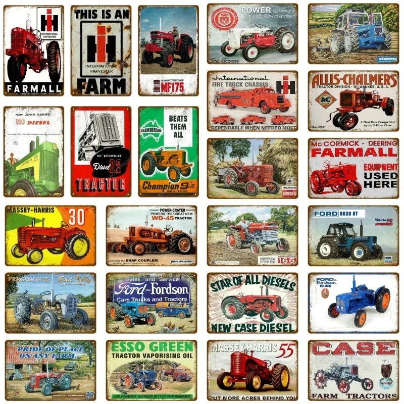 Vintage Farm Tractor Metal Signage Tin Signage Metal Vintage Farmhouse Courtyard Wall Art Decoration Mural Aesthetics Gift