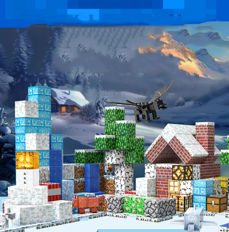 Ice and snow world magnetic toys, children's DIY educational puzzle toys, building blocks help develop imagination