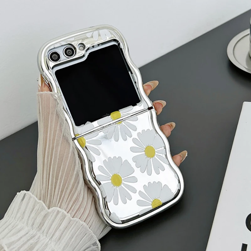 Daisy Electroplated Phone Case for Samsung Galaxy Z Flip 5 4 3 Protective Back Cover for ZFlip3 ZFlip4 ZFlip5 Case Shell