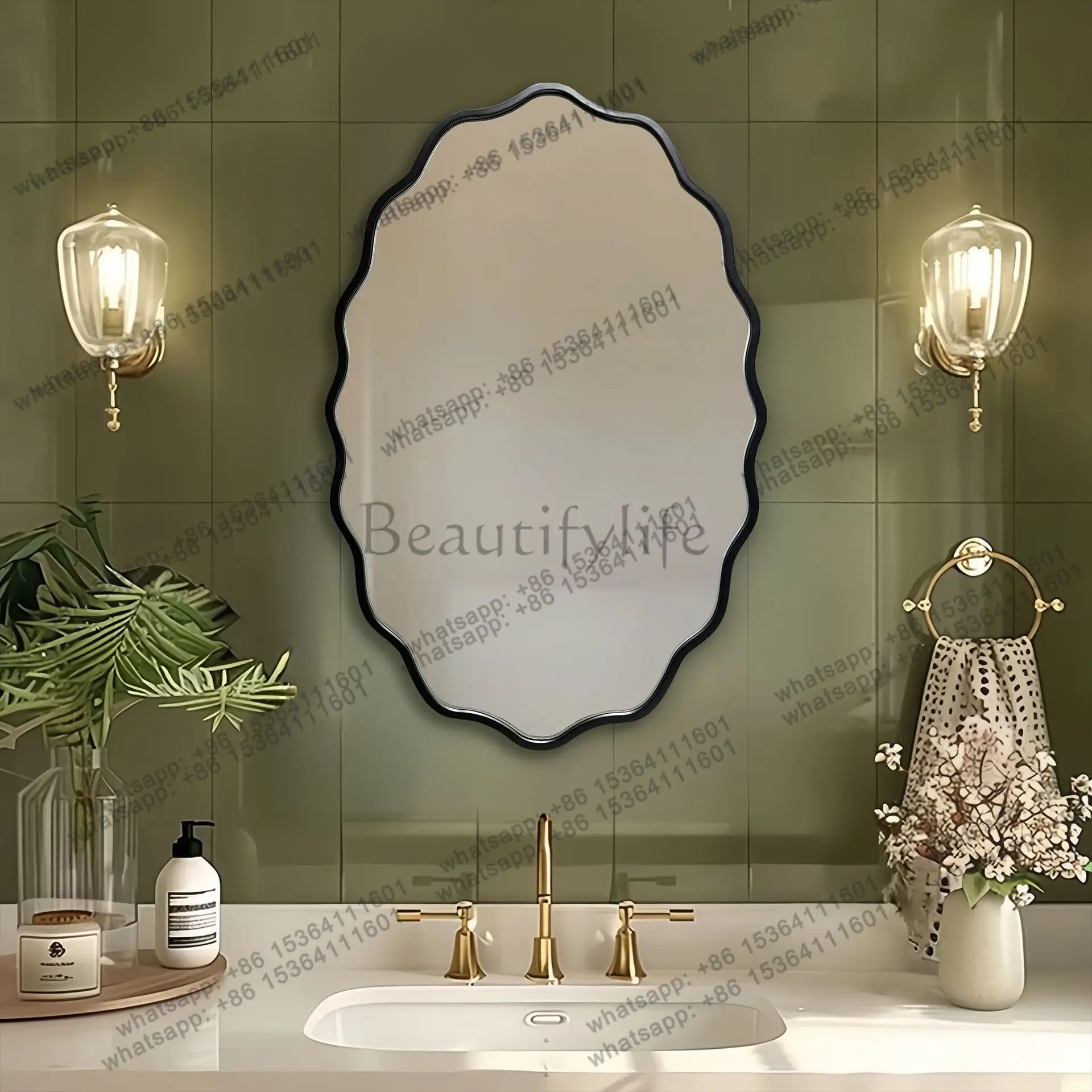 PG light luxury decorative mirror wall hanging bedroom wall hanging special-shaped makeup European French mirror bathroom