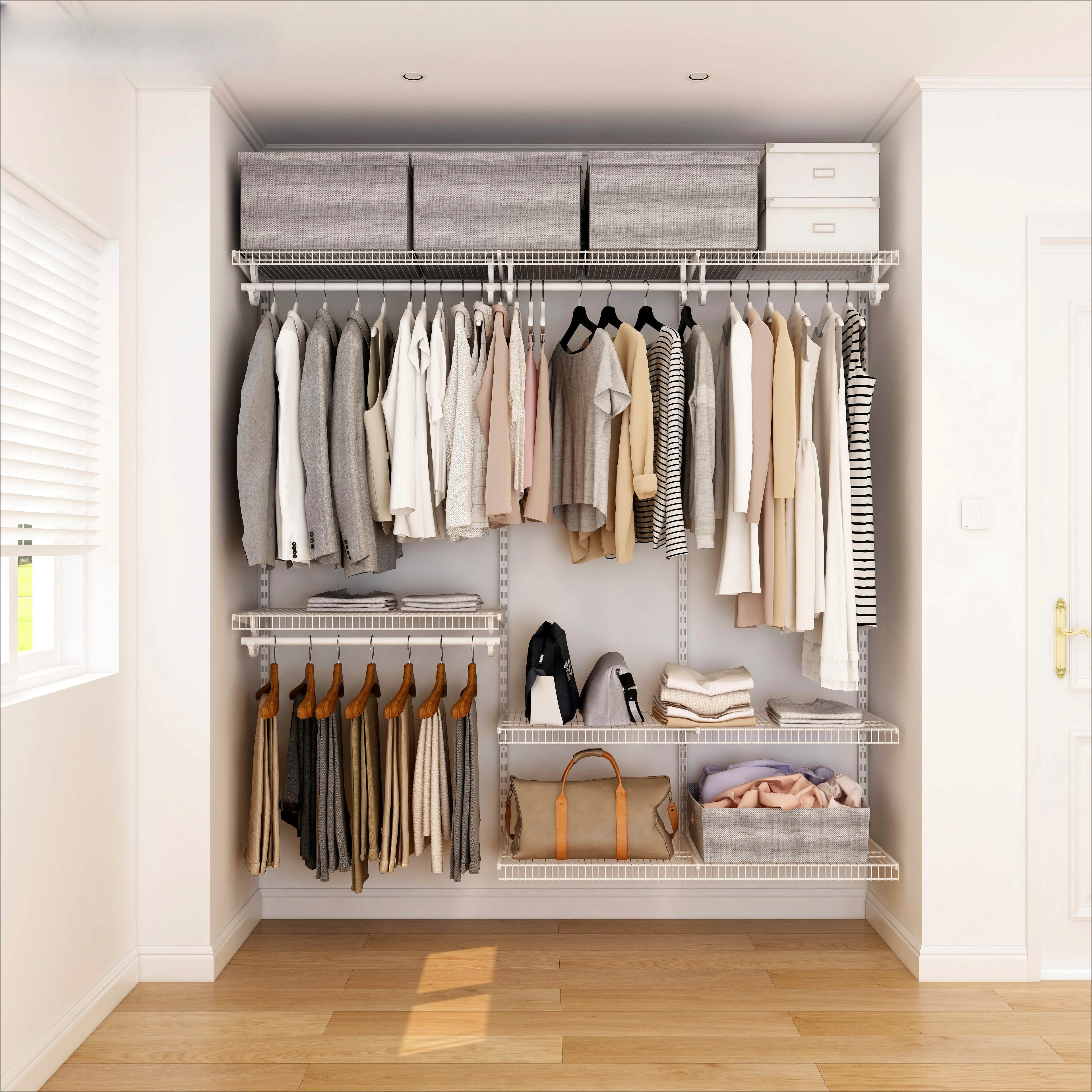 Modern Space-Saving Steel Wire Extendable Closet Wardrobe With Adjustable Shelving For Bedroom Workshop & Dining Home Storage