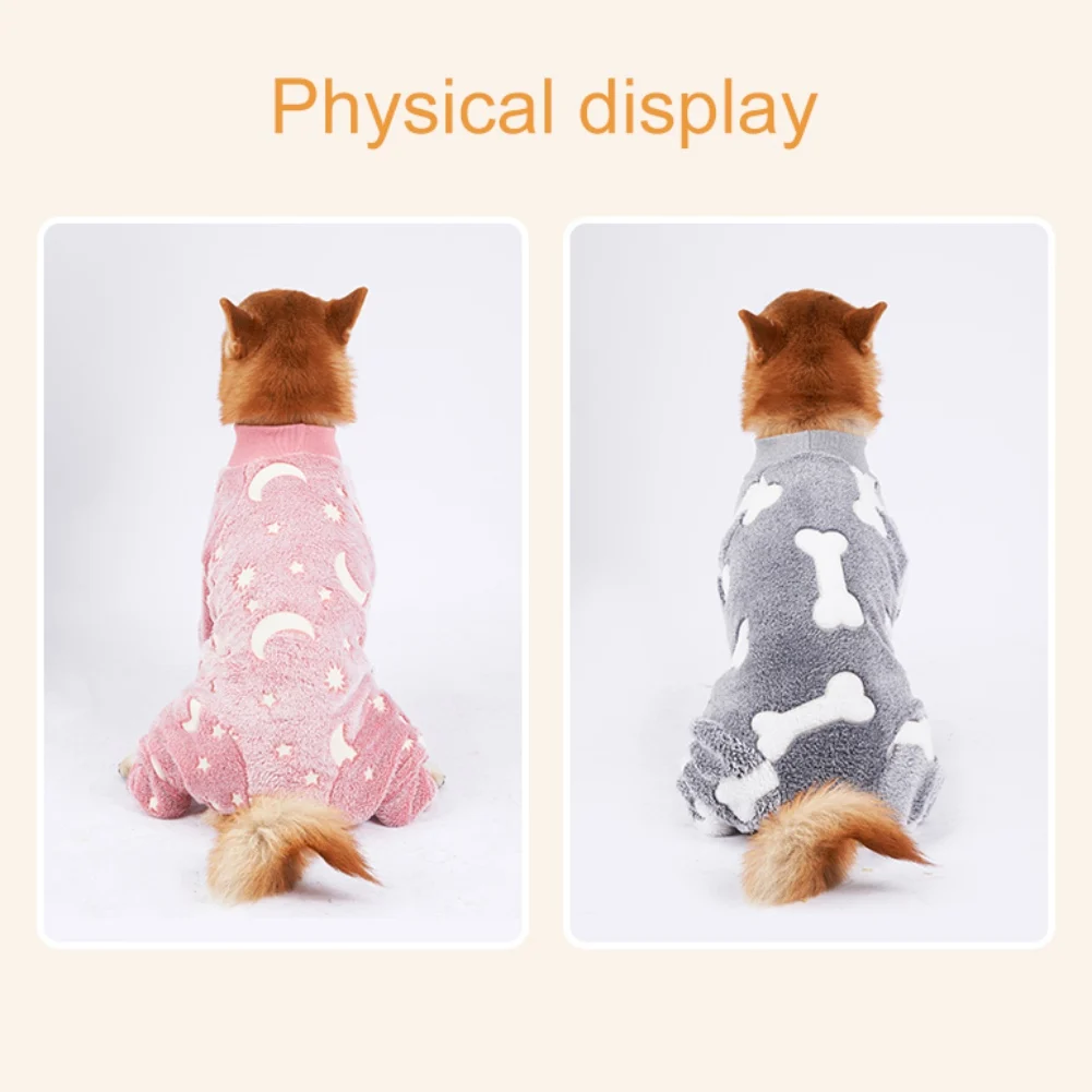 Flannel Dog Pajamas Jumpsuit Dogs Pajamas For Medium Large Dogs Bone Moon Pattern Warm Jumpsuits Coat Dog Clothes