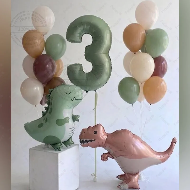 26-teiliges Niedliches Dinosaurier Tyrannosaurus Rex Ballon-Set Olivgrün Nummerierte Ballons 1-9 Jurassic-Thema Geburtstagsparty-Dekoration – Detail 1