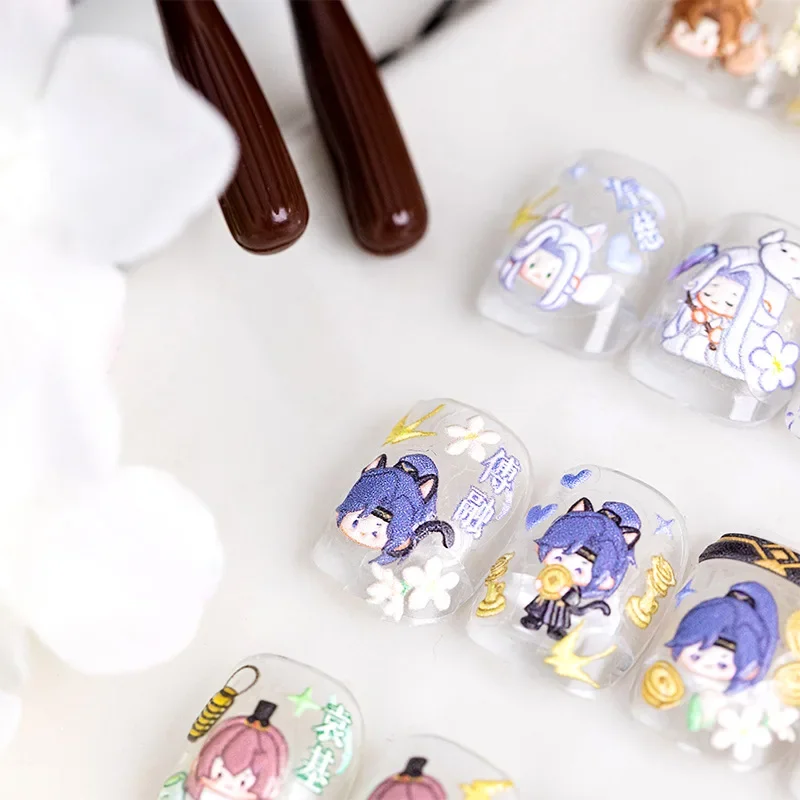 Ash of The Kingdom Otome Game Merchant Nail Stickers Yuanji Sunce Cute Chibi Embossed Nail Decals Flower Cute Nail Art Decor