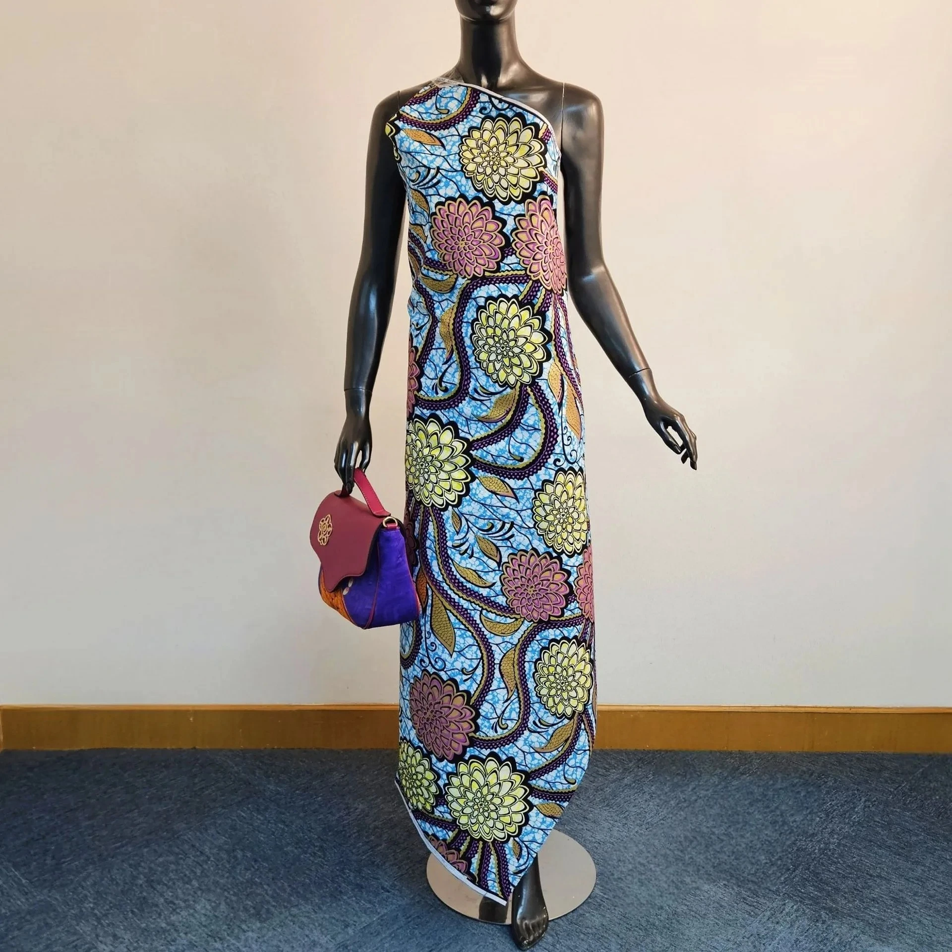 46Inch Wide 6Yards Long Floral Printed Cotton African Wax Fabric Blue Green Batik Fabric for DIY Sewing Dress Cushions R2895