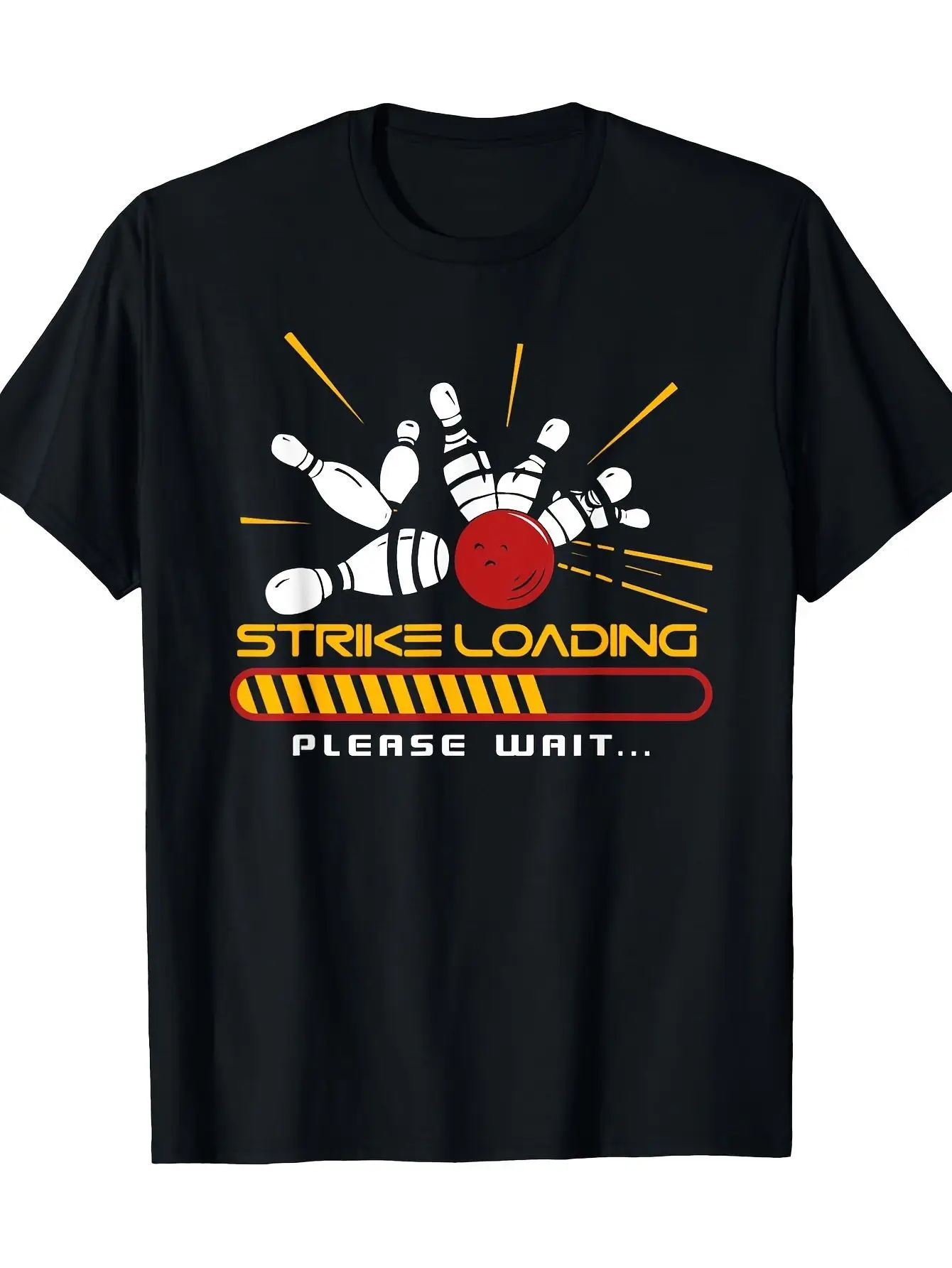 

Мужская забавная футболка с рисунком для боулинга — Strike Loading Please Wait Design, черная повседневная футболка с короткими рукавами и юмористической булавкой для боулинга