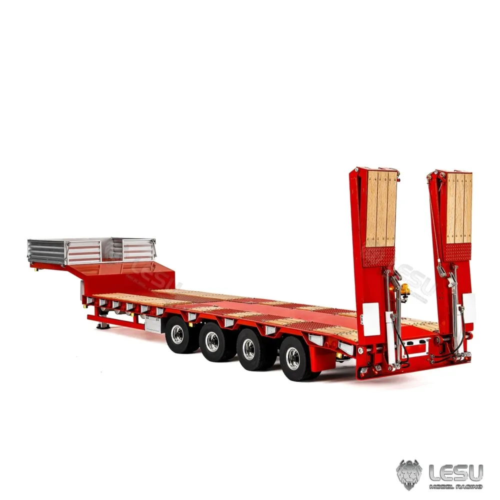 Lesu 4 eixos rc reboque hidráulico 1/14 reboque de controle de rádio de metal com pernas de elevação eletrônicas para modelos de veículos trator