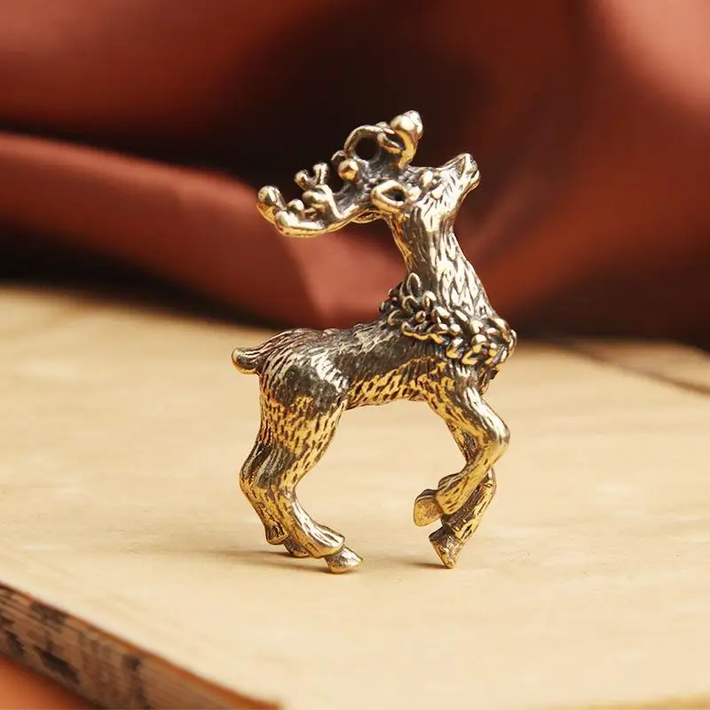 Solid Brass Sika Deer Figurines Hand Carved Details Durable For Home Office Desktop Decoration Gift Collection