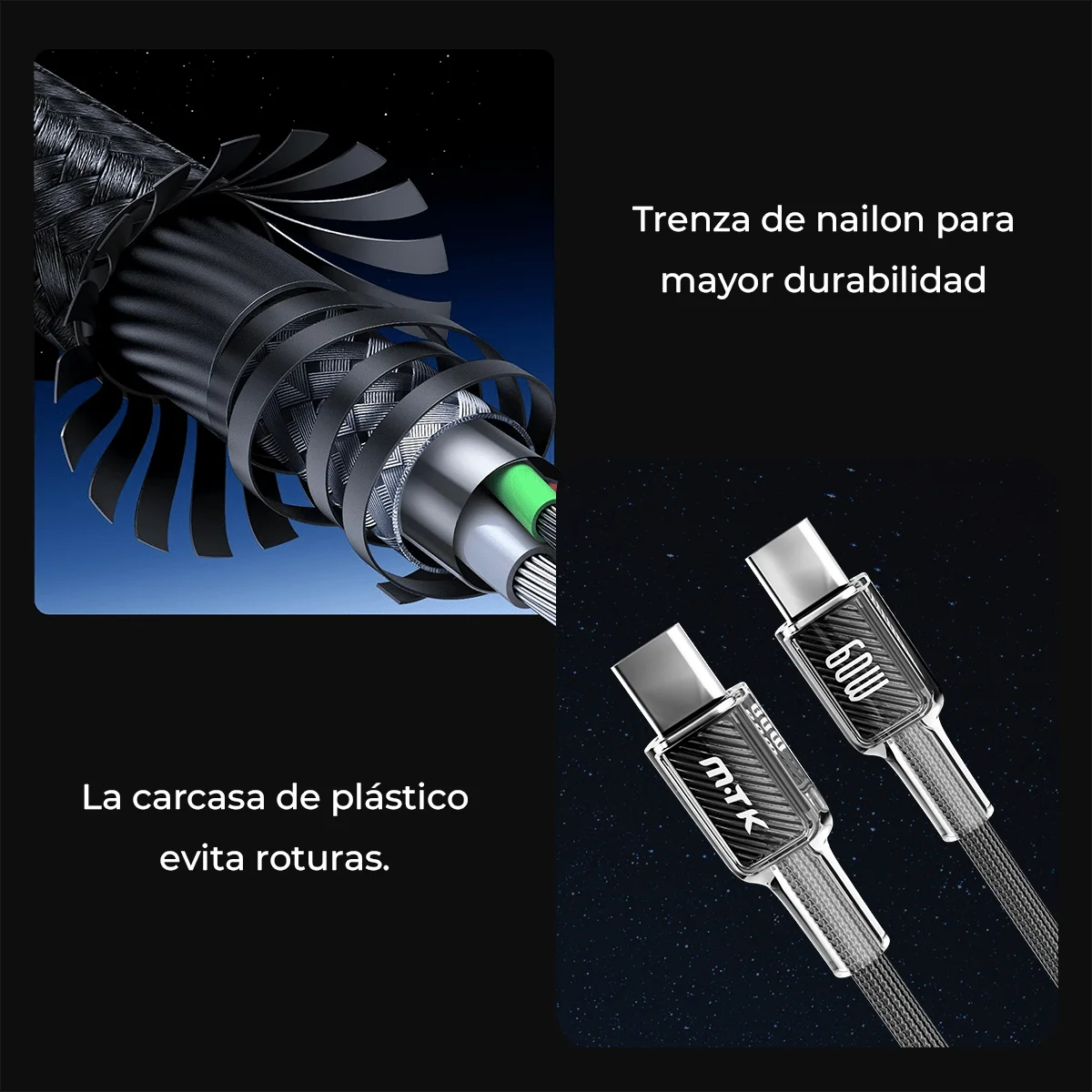 كابل تيبو سي 60 وات 3.3 قدم (1 متر) - قطعتان من سلك تيبو سي Soporte de sincronización de data y carga متوافق مع بنك الطاقة | الهواتف الذكية #5