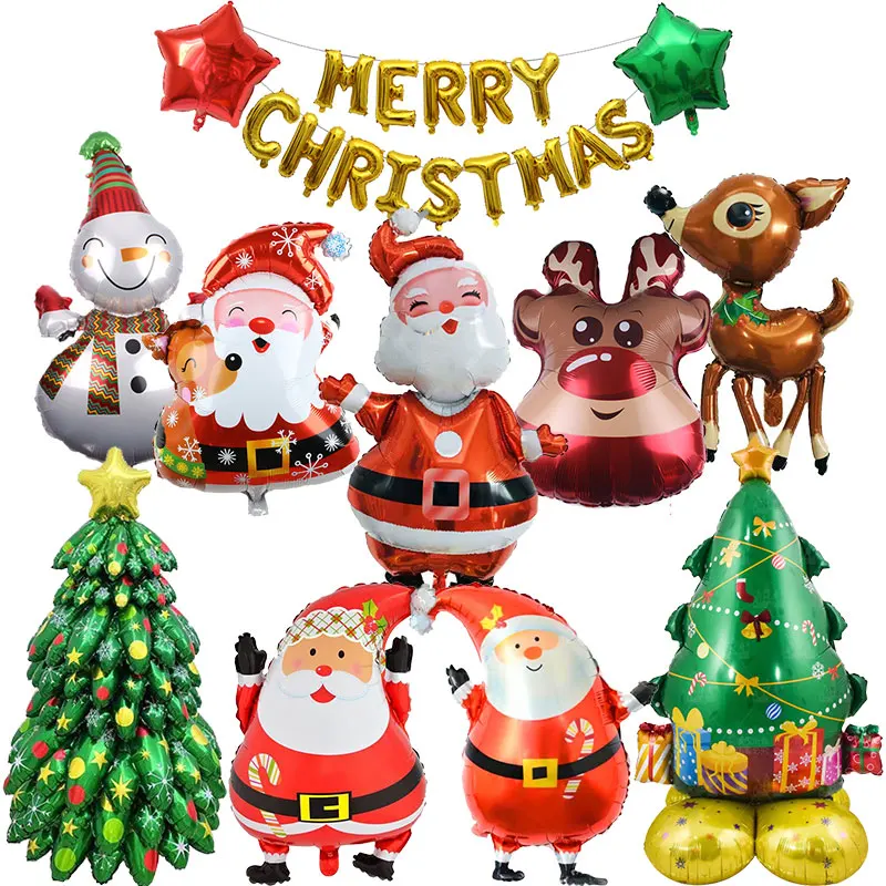 2024 Merry Christmas Decoration Inflatable Christmas Aluminum Film Tree Reindeer Balloons Set Party Supplies New Year Gifts