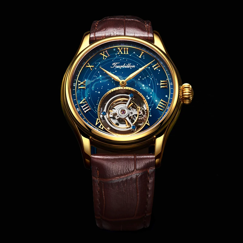 AESOP Tourbillon Men's Mechanical Watch Star Sky Dial 100% Original Real Tourbillon Movement Male Wristwatch Relogios Masculinos