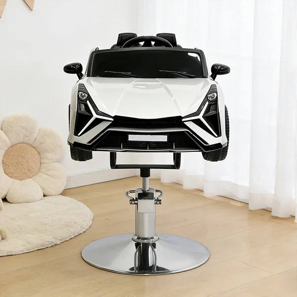 Kids Barber Shop Salon Furniture Built-in Music Player Silver Car Hair Styling Chair Seat Car Shape Barber Chair For Children
