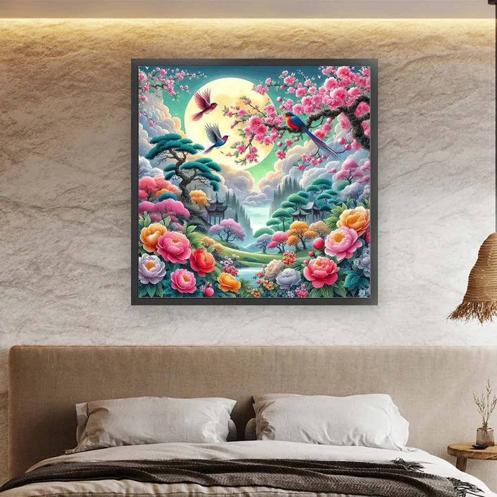 

Большая алмазная живопись «сделай сам», новинка 2021, картина со стразами, полная квадратная круглая красочная пион, цветы, луна, бриллианты, вышивка крестиком