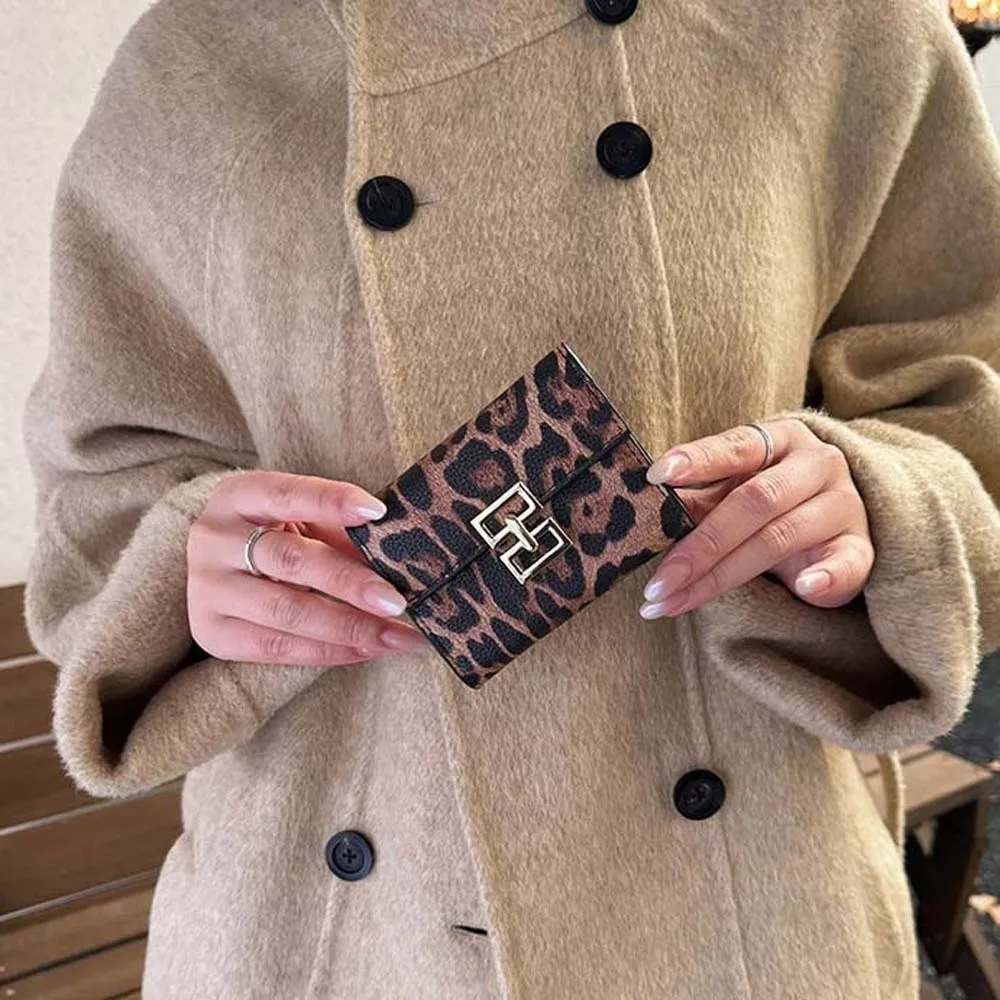 

Coin Pouch Portable Leopard Print Wallet Texture Mini Short Square Purse Korean Style Multiple Card PU Card Bag Shopping